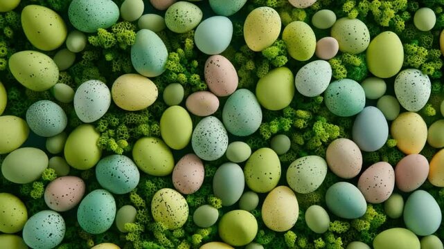 Colorful Spring Holiday Decorations Festive Eggs in Green, Blue, and Pink Amidst Natures Vibrant Foliage for Cheerful Celebration