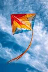 Colorful paper kites dancing under the blue sky
