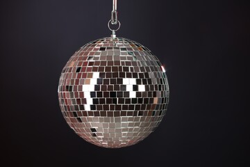One shiny disco ball on black background
