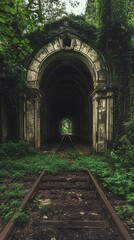 Abandoned tunnel overgrown with nature