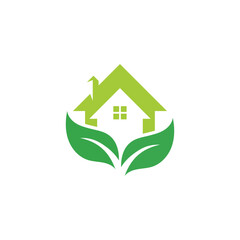 Home and leaf green logo vector