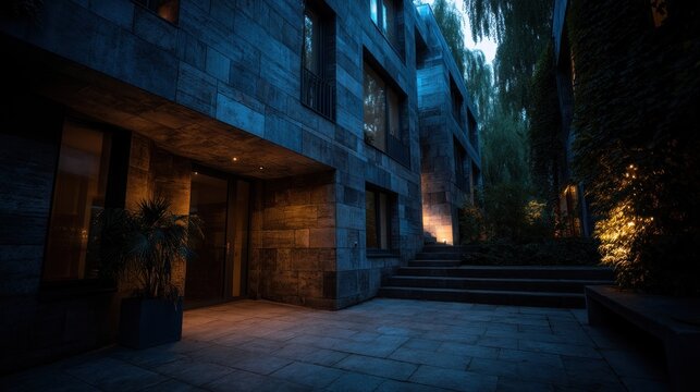 View to entrance door of a modern residential building with new apartments in the city 