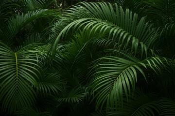 Fototapeta premium Dark tropical leaves background,jungle leaf banner for cover or wallpaper design. ai generated, generated ai 