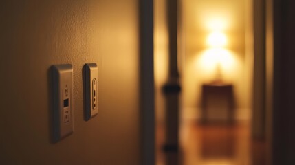 Electrician installing light switches and outlets in a hallway. Featuring electrical fixture installation