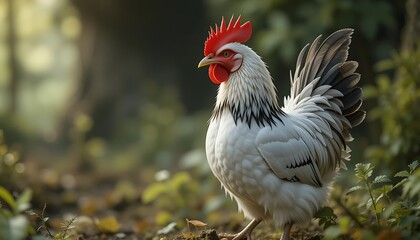 Fototapeta premium Chicken Standing Outdoor in Natural Light Farming Image