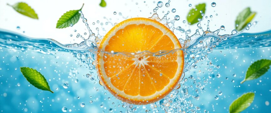 Orange Drop into Water.