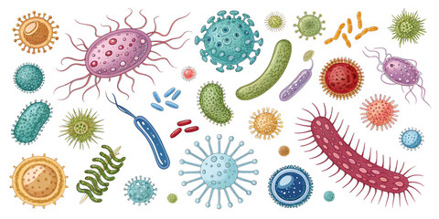 various bacteria and pathogens on a transparent background
