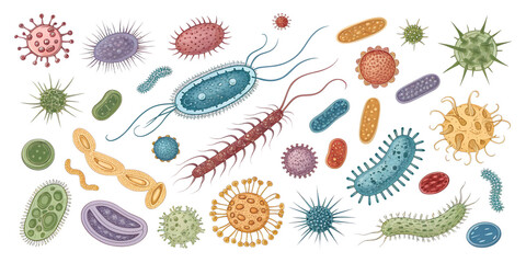 various bacteria and pathogens on a transparent background