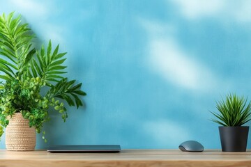 Home office desk with plants and laptop for productivity and relaxation