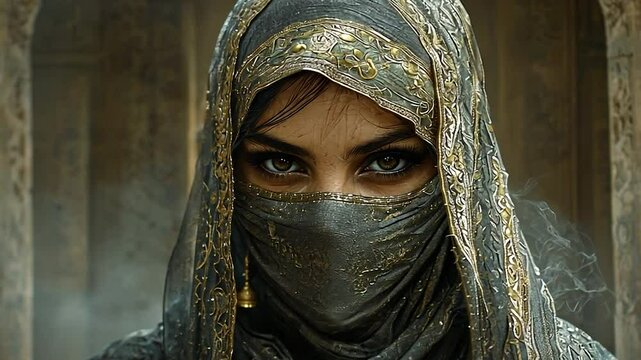 Mysterious Gaze: A Woman in Traditional Veil
