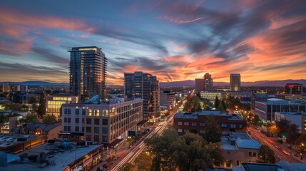 Fototapeta premium Cityscape skyline at twilight urban architectural background
