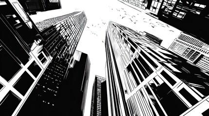 Ultra Wide Vector Cityscape of New York City in Black and White