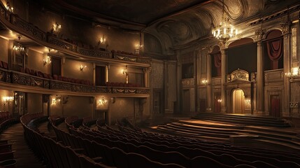 Naklejka premium Cinematic Visualization of an Elegant Historical Theater Interior