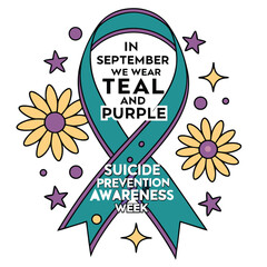 Suicide Prevention Awareness Week Teal And Purple Ribbon Vector Design