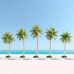 Fototapeta premium Tropical Beach Scene with Palm Trees and Calm Ocean View