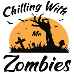 Halloween Chilling With Zombies Vector Design For Print On Demand