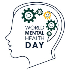 World Mental Health Day Illustration With Gears In Head Silhouette Concept
