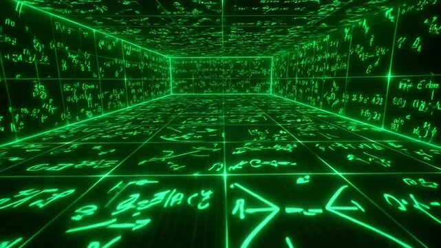 Camera Moves Through Math Formulas in Virtual Space Generative AI