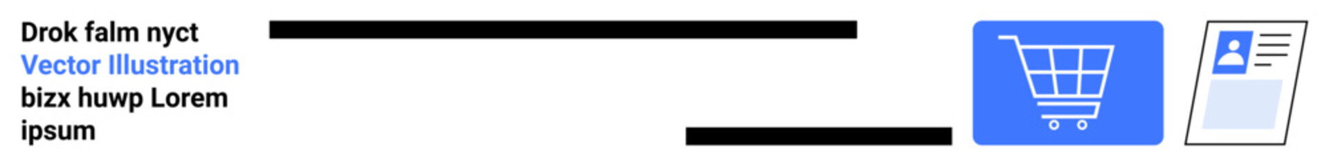 Blue shopping cart and ID card icon with clean layout. Ideal for e-commerce, retail, identification, branding, technology, transactions, marketing. Perfect for simple landing page