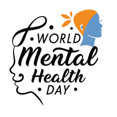 World Mental Health Day Design With Woman Silhouette And Modern Typography