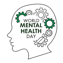 World Mental Health Day With Head And Gears Illustration Concept