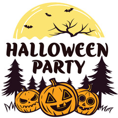 Halloween Party Vector With Pumpkins Bats And Moon Holiday Celebration Scene