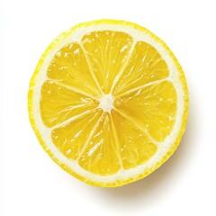 Fresh lemon half on clean white backdrop, showcasing its vibrant color and juicy texture, perfect for culinary use.