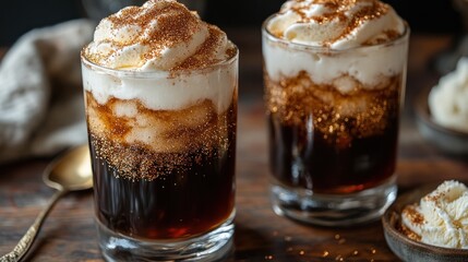 Delicious Coffee Cocktail with Whipped Cream and Cinnamon