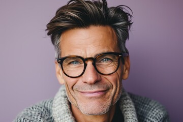 Portrait of handsome mature man in eyeglasses and woolen scarf.