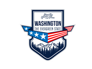 washington vector label with mountains and lynx
