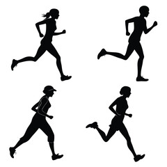 Fototapeta premium Diverse Women Running Silhouettes Vector Illustration For Sport And Fitness Themes