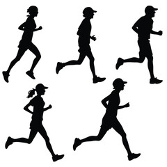 Silhouettes Of Runners Marathon Athletes Jogging Sport Activity And Fitness Concept