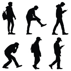 Set Of Silhouette Illustrations Featuring Men In Various Poses And Activities