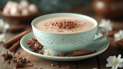 Aromatic Spiced Masala Chai in a Vintage Teacup