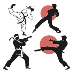 Martial Arts Vector Illustration Featuring Karate Practitioners In Various Striking Poses