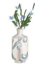 watercolor illustrations blue field flowers in a vintage ceramic vase. isolated on white