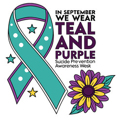 Suicide Prevention Awareness Week Illustration Featuring Teal And Purple Ribbon Flower