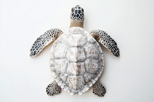 Exquisite top-down view of a turtle showcasing its patterned shell against a minimalist white background