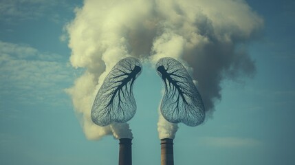 Lungs Shaped Smoke From Industrial Smokestacks