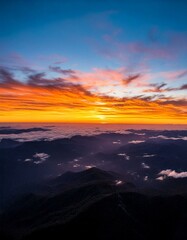 Fototapeta premium Aerial sunset view over the Blue Ridge Mountains from the cockpit of a private aircraft. 