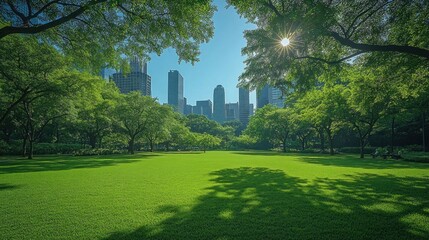 Urban Oasis: A Serene City Park bathed in Sunlight