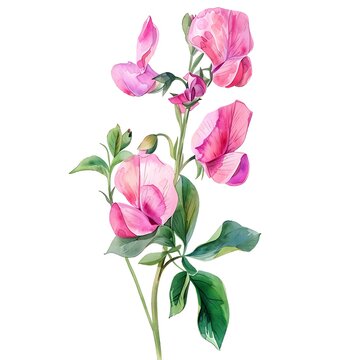recommend clip art: Watercolor Red Sweet Pea Isolated on White Background. Beautiful Sweet Pea Flower