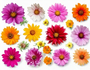 Beautiful summer garden flowers collection. Cosmos, echinacea, coreopsis, zinnia, aster, dai 