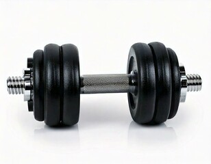 Black adjustable gym dumbell isolated on white background.