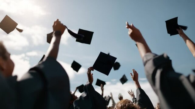Graduating Students Celebrate Achievement by Tossing Caps Into the Sky Generative AI