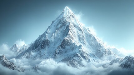 Obraz premium Snowy mountain peak piercing through clouds on a bright, clear day