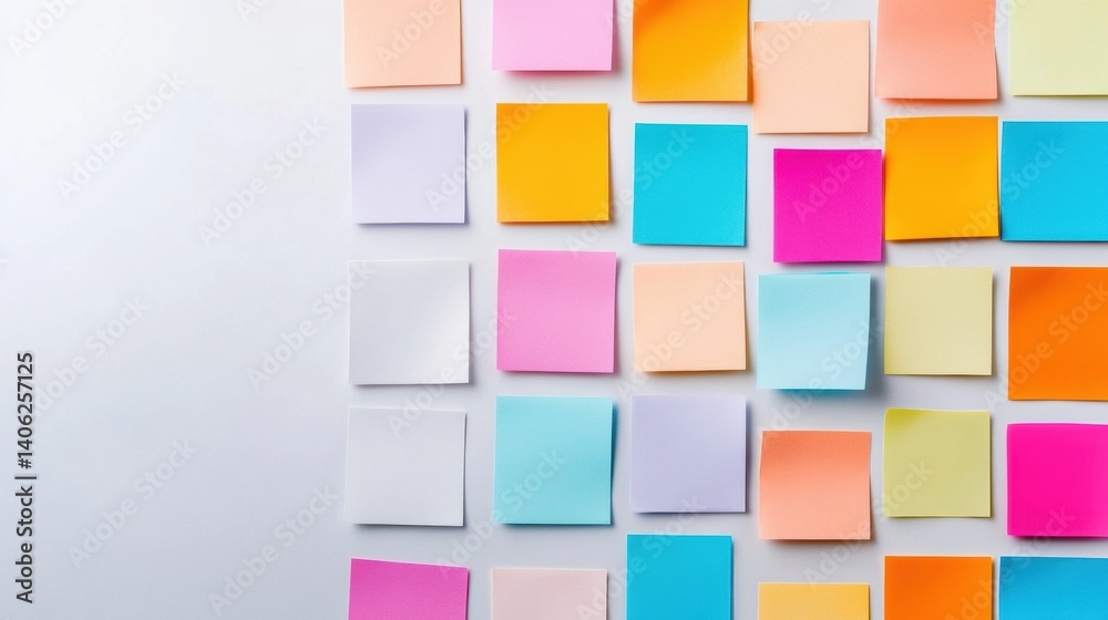 Aufkleber colorful sticky notes organized methodically on a white desk showcasing creativity and planning in a