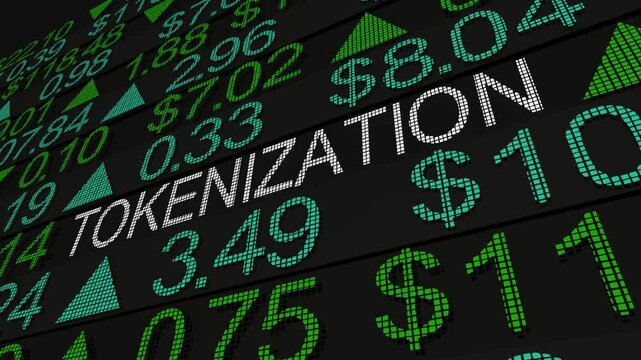 Tokenization Stock Market Transaction Investment Encryption 3d Animation