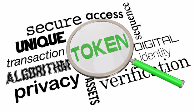 Token Magnifying Glass Secure Encrypted Transaction Tokenization 3d Illustration