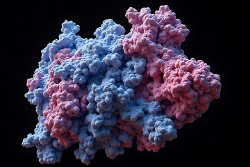 Molecular structure analysis of protein complex laboratory scientific image dark background close-up